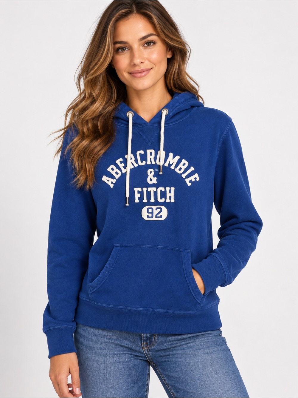 Abercrombie & Fitch Blue Logo Pullover Hoodie – Size Large